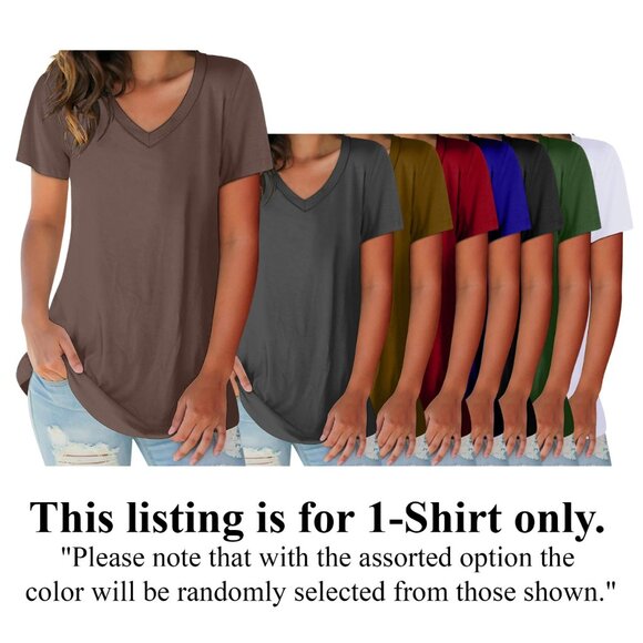 1-Pack Women's Soft Basic V-Neck Short Sleeve Shirts ( Plus Sizes Available ) - Picture 1 of 12